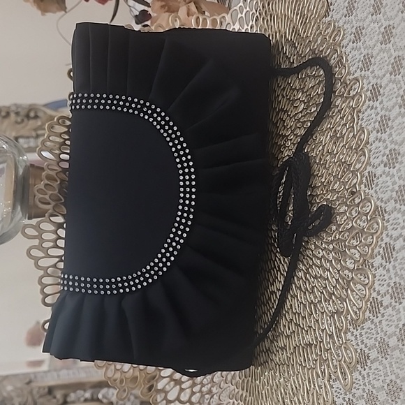 Carla Marchi elegant black satin evening purse with diamonds - Picture 2 of 3